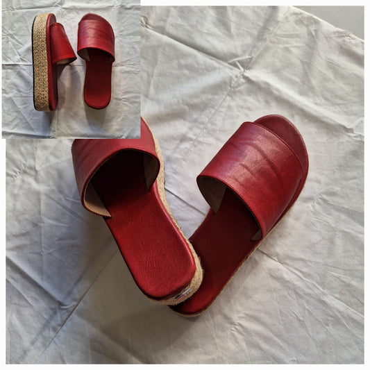 Red Casual Leather Slip-on